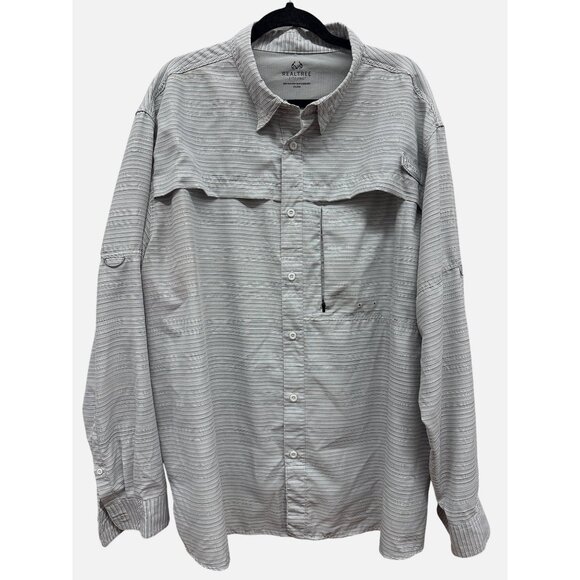 Realtree Fishing Mens 2XL Striped Long Sleeve Button-Up Shirt Lightweight Polyes - Picture 1 of 13